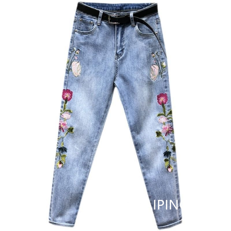 Jeans Femme 2026 Nouvelle Collection Automne Brodé Ample Taille Haute Décontracté Harem Denim Pantalon Femme Cowboy