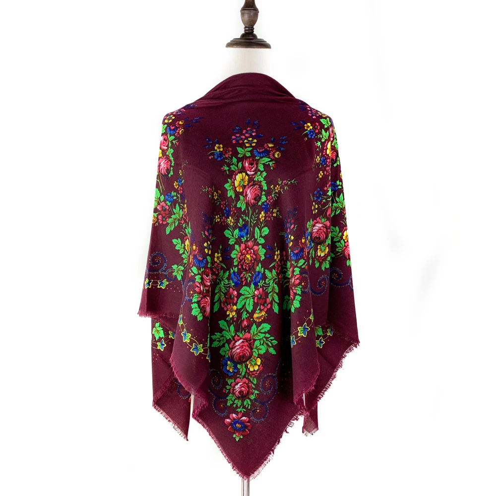 Foulard carré russe fin et respirant pour femmes, 120x120cm, Bandana de luxe imprimé Floral, châle, Foulard de plage
