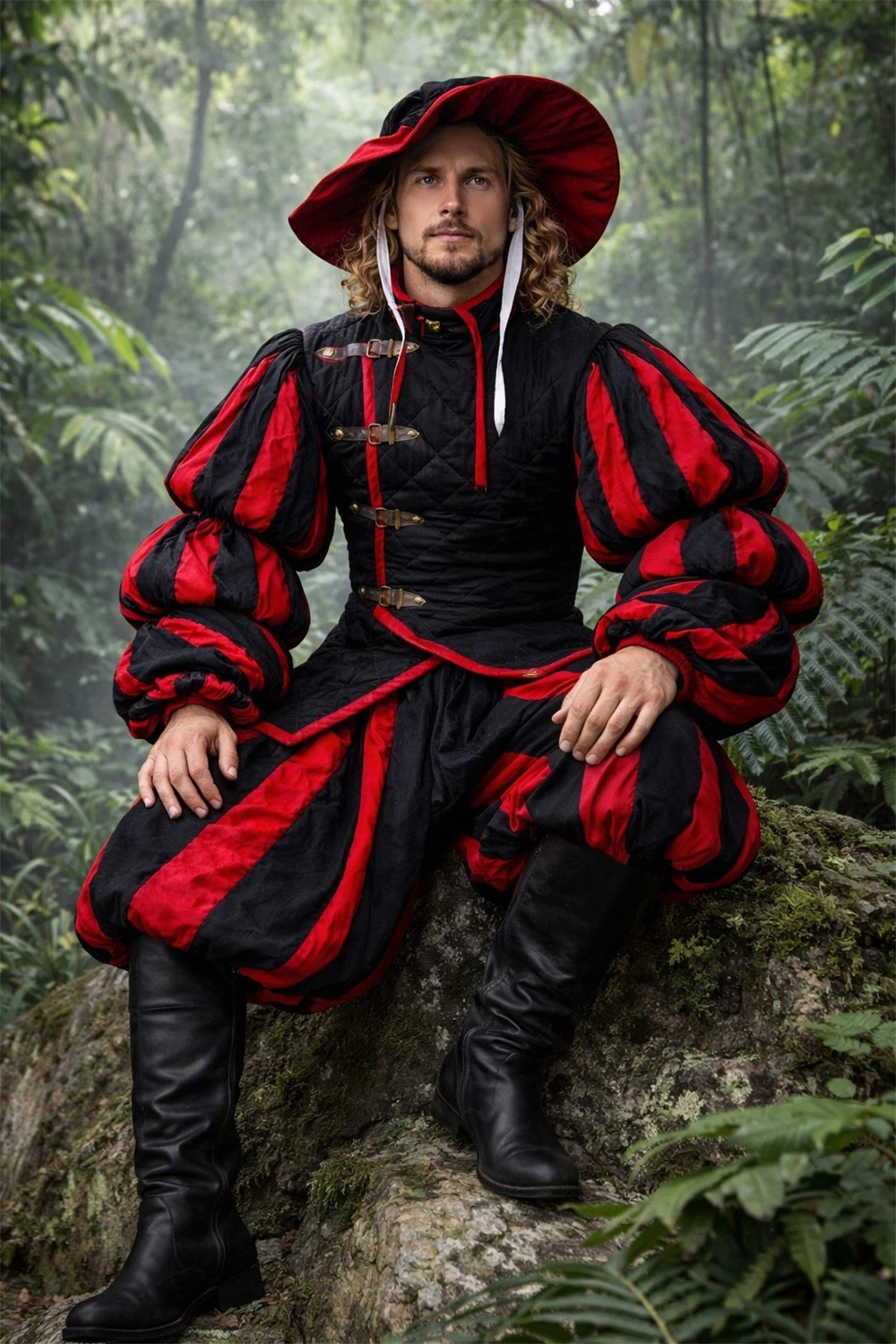 Costume de guerrier médiéval Landsknecht Renaissance pour homme, tenue de guerrier Viking LARP, tunique, pantalon, costume de prince, roi, noble