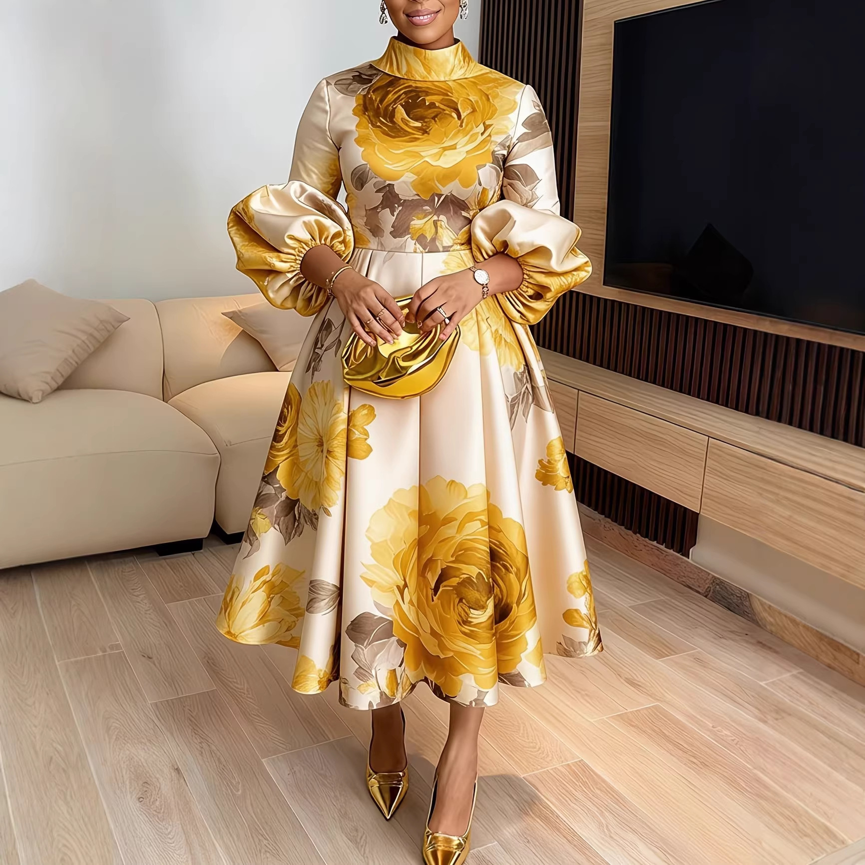 Robe élégante pour femme pour mariage, fête, été, style africain, manches courtes, polyester, imprimé, robe midi, Dashiki, vêtements africains