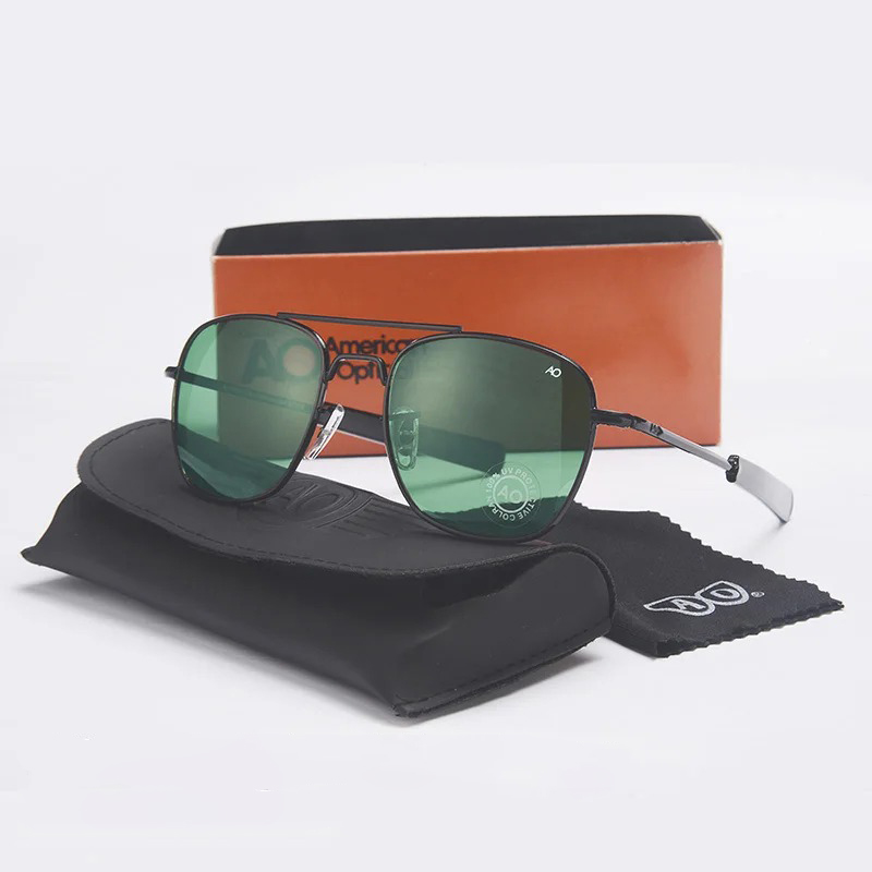 Lunettes de soleil pour homme, marque AO, design militaire américain, verres optiques en verre, lunettes de soleil pour homme
