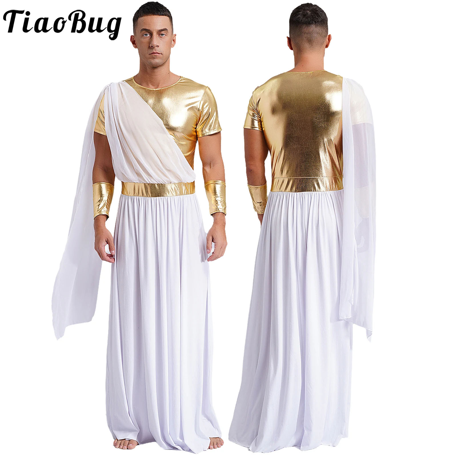 Costumes d'Halloween de Dieu Grec des Prairies pour Hommes, Robe de Jeu de l'Empereur Romain, Tunique D.lique à Manches Courtes, Tenue de ix
