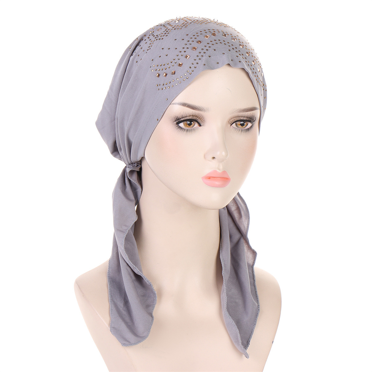 Mode diamant femmes Hijab couleur unie musulman dames Turban Bonnet doux élastique longue queue tête enveloppement foulard chapeaux indiens