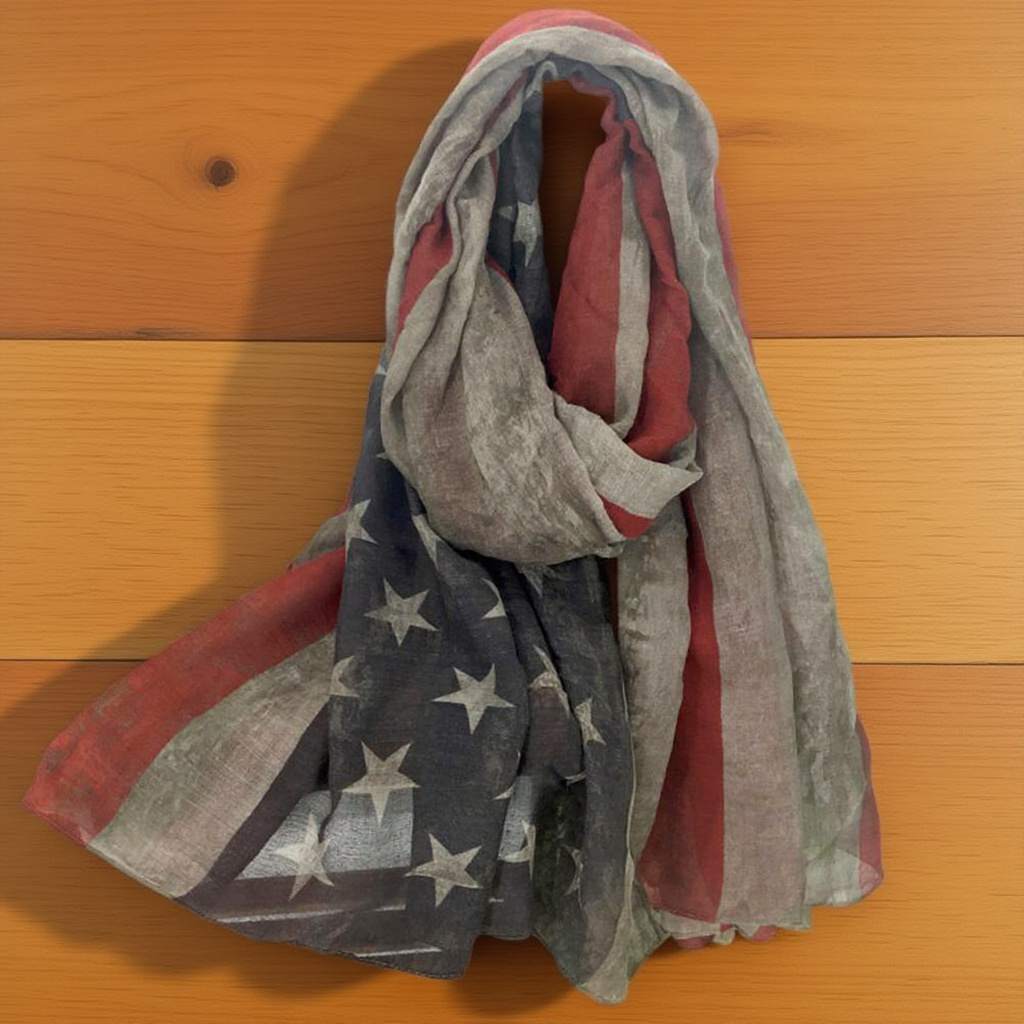 Écharpe imprimée drapeau américain pour dames 200x100 gris à la mode léger Tippet doux chaud châle super cadeau pour les amis et la famille