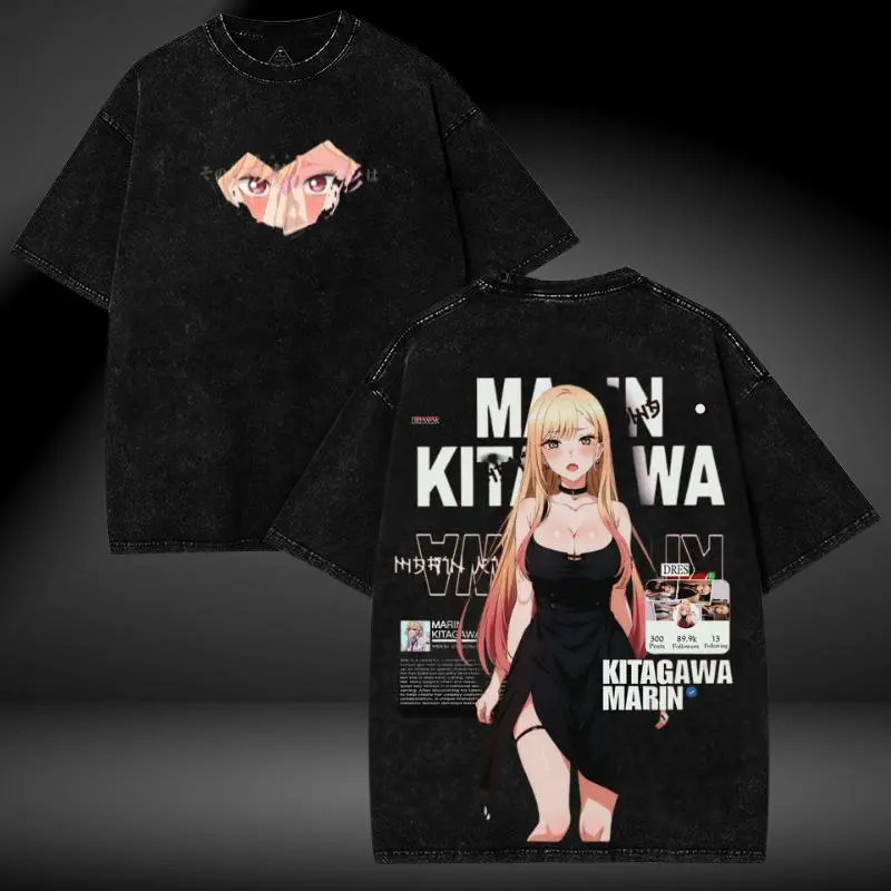 T-shirt délavé Anime My Dress-Up Darling Kitagawa Marin, vêtements pour hommes, t-shirt surdimensionné à manches courtes en coton, t-shirts de dessin animé