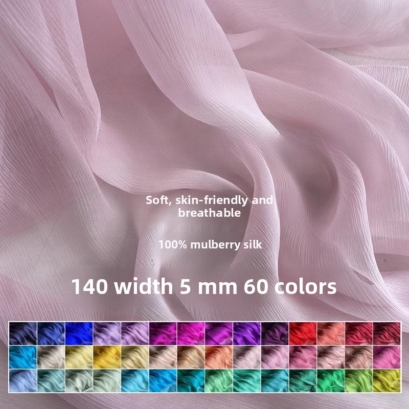 Tissu Georgette lisse en soie de 140Cm de large, tissu fin Transparent de couleur unie plissé en soie de mûrier pour robe, vente en gros