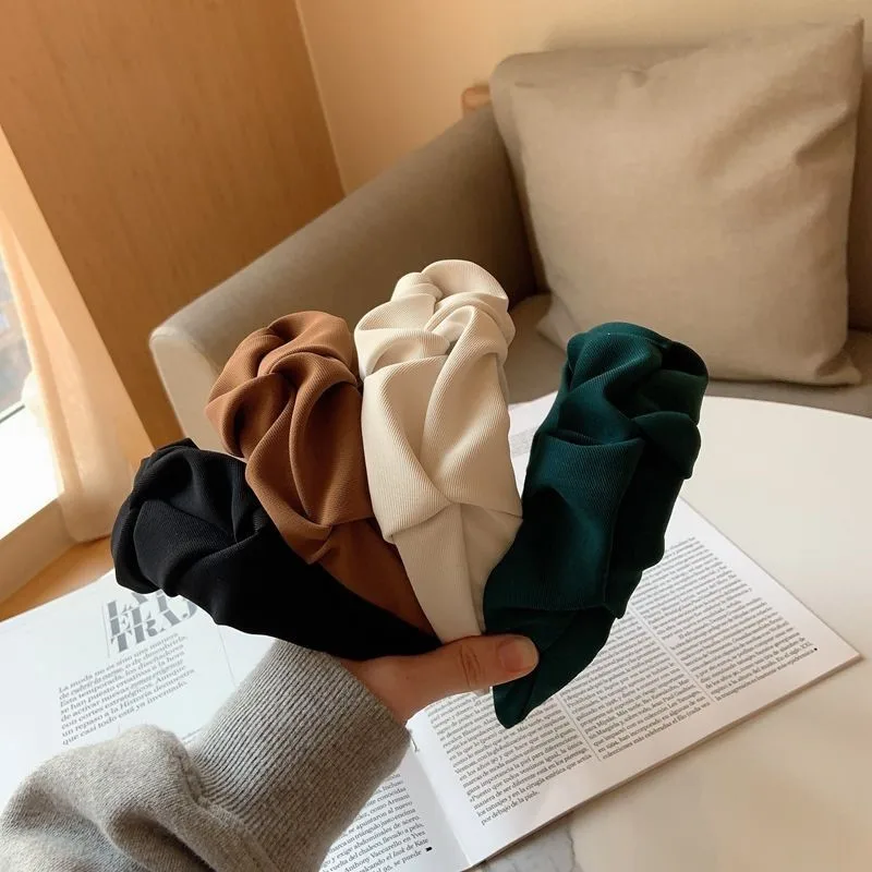 Cerceau de cheveux à la mode, bandeaux à fleurs de couleur unie, large bandeau de styliste, accessoires pour cheveux, couvre-chef pour femmes et filles