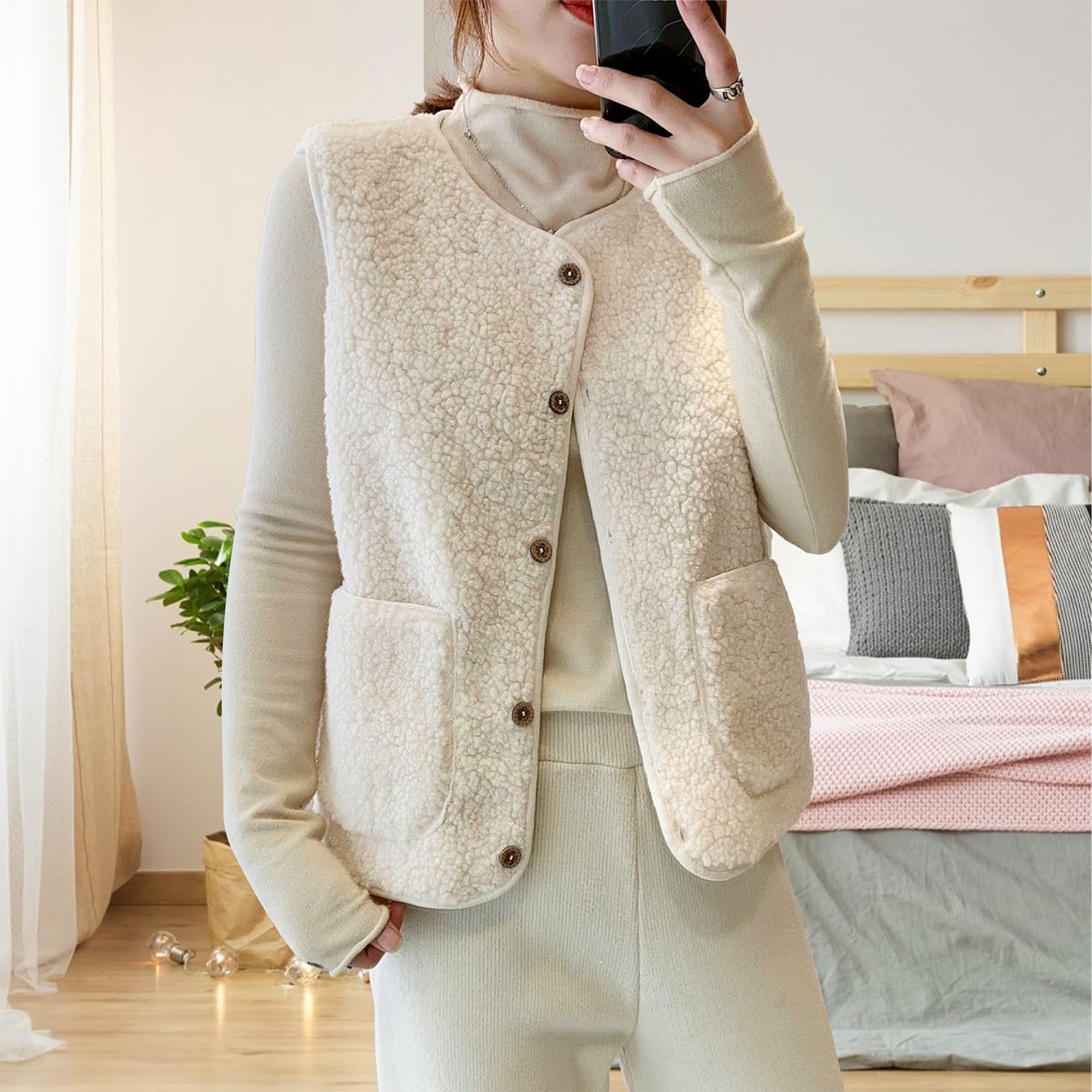 Teddy Smile GlaFiber Jacket for Women, Plain Plush GlaShort Jacket, Smile GlaAutumn, Outwear
