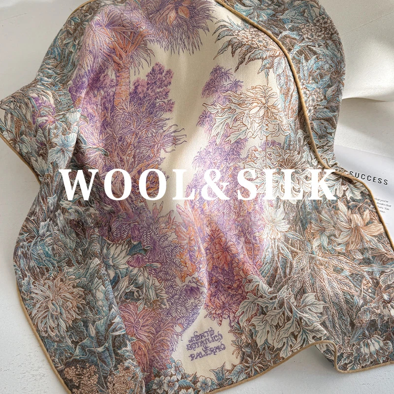 70% laine 30% foulard en soie femmes imprimé ethnique foulards carrés chaud doux femmes hiver écharpe marque de luxe écharpe Foulards Femme