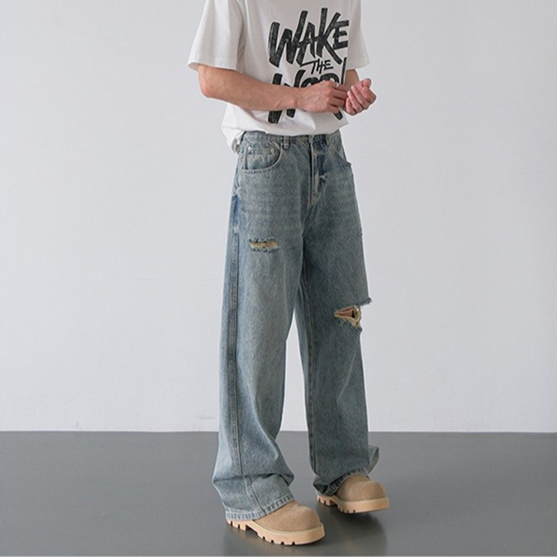 Nouveau Jean Homme Printemps-Été 2026, Coupe Ample, Jambes Droites et Larges, Effet Délavé, Style Américain Vintage Tendance, Pantalon en Denim Polyvalent pour Homme