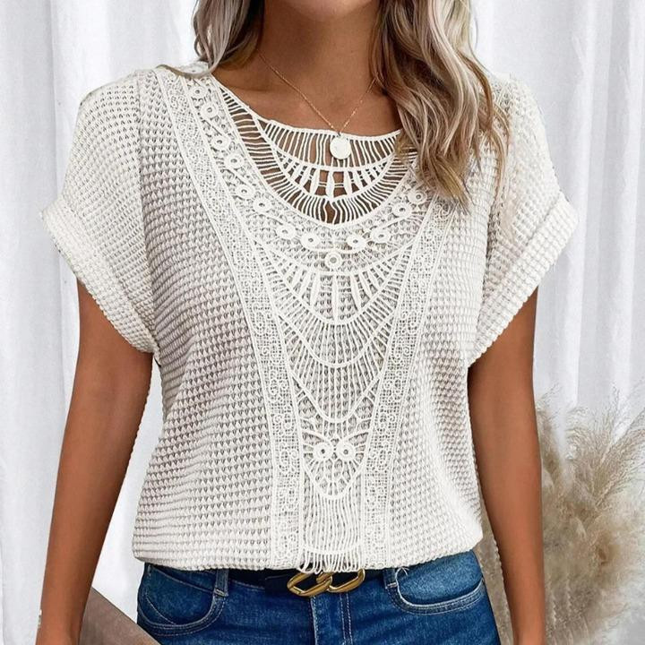 T-shirt élégant à manches courtes avec empiècements en dentelle, vêtements pour femmes, nouveaux modèles printemps-été 2026 européens et américains