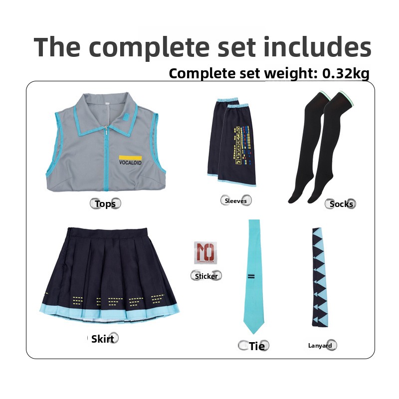 Tenue de performance pour personnage d'anime MIKU, vêtements d'anime, vêtements de cosplay, jupe JK, ensemble complet, accessoires de perruque, costume d'Halloween