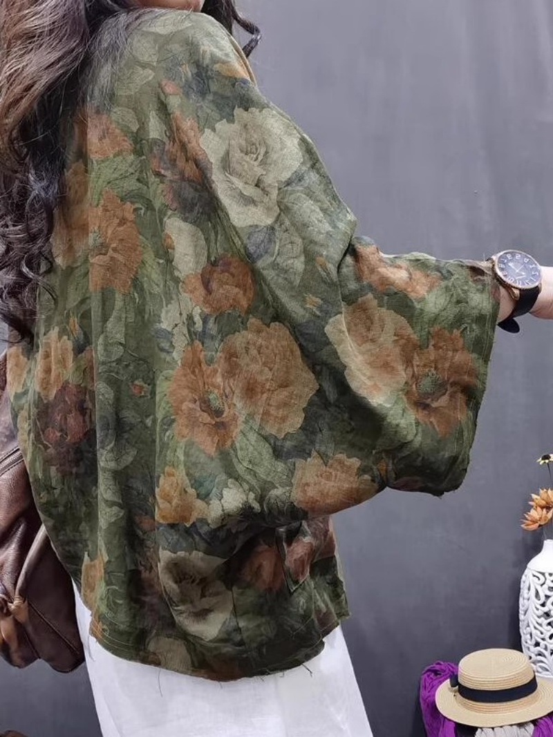 Vêtements pour femmes en coton et lin, automne 2025, Style ethnique rétro, haut en détresse, ample, imprimé, veste florale polyvalente w739