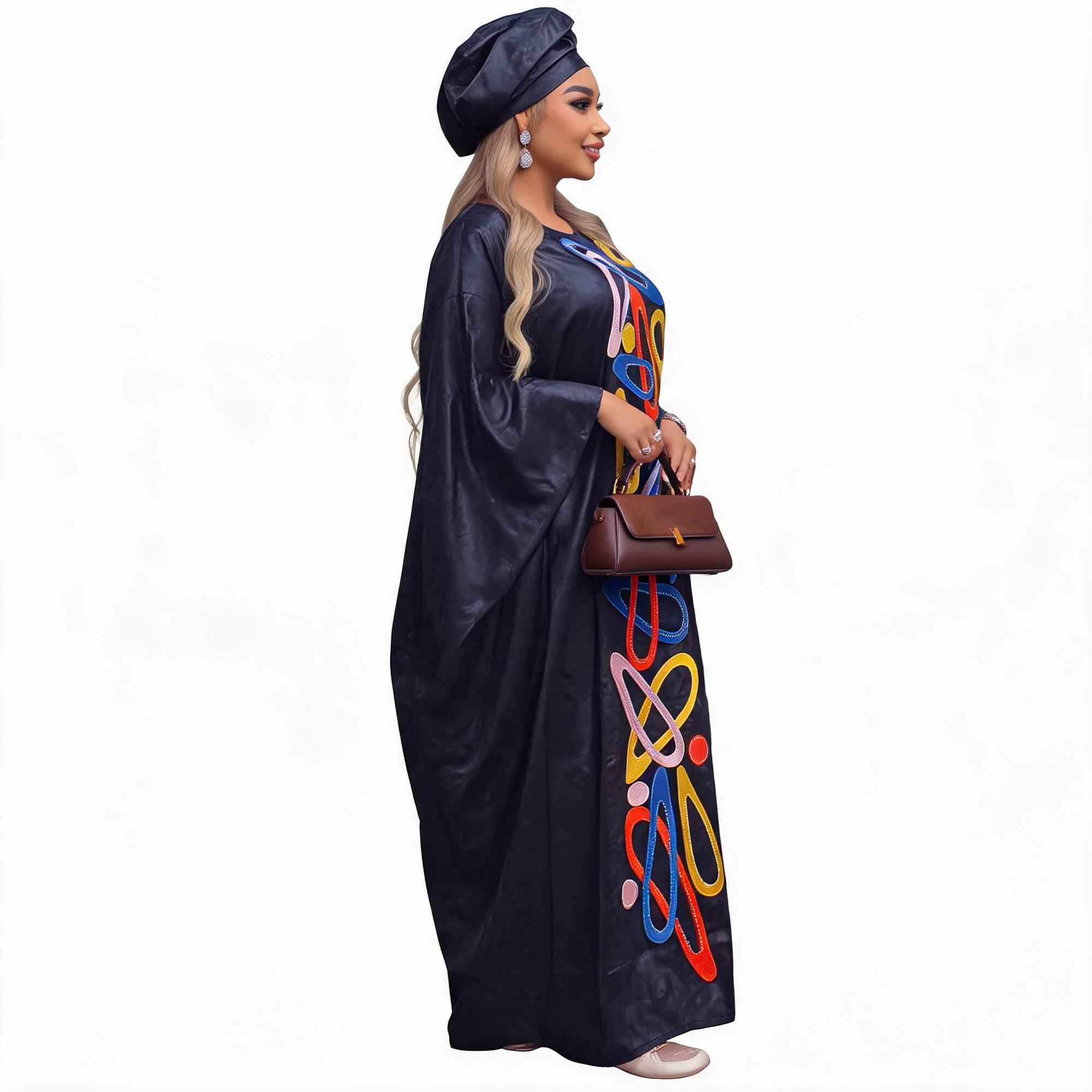 Robes africaines pour femmes grande taille, robe longue en bazin riche avec broderie et écharpe