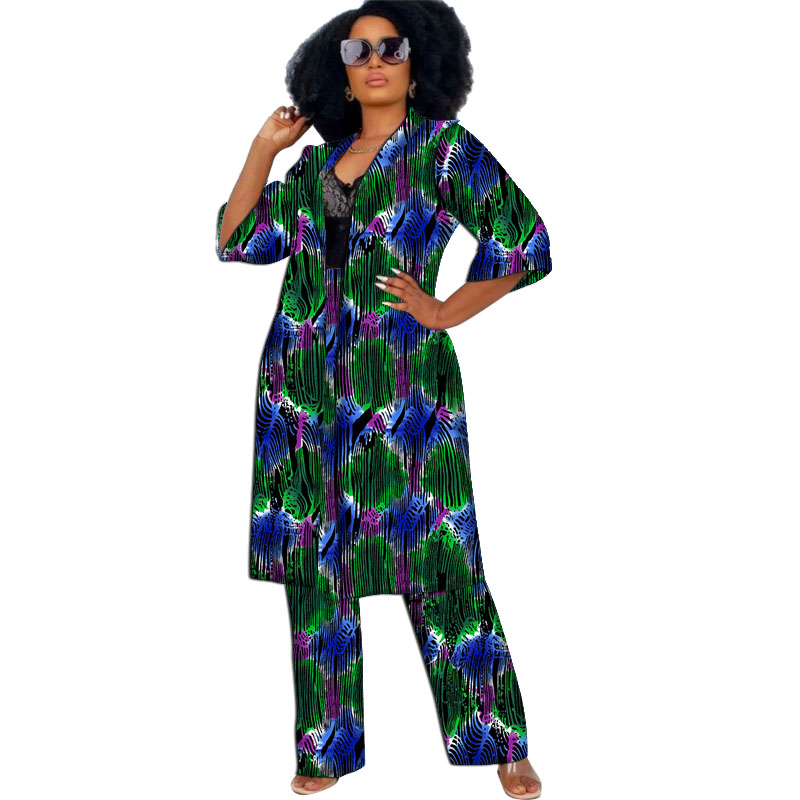 Ensemble Cardigan et manteau pour femmes, vêtements africains, coupe-vent étendu, hauts à manches mi-longues avec pantalon droit, tenues Ankara
