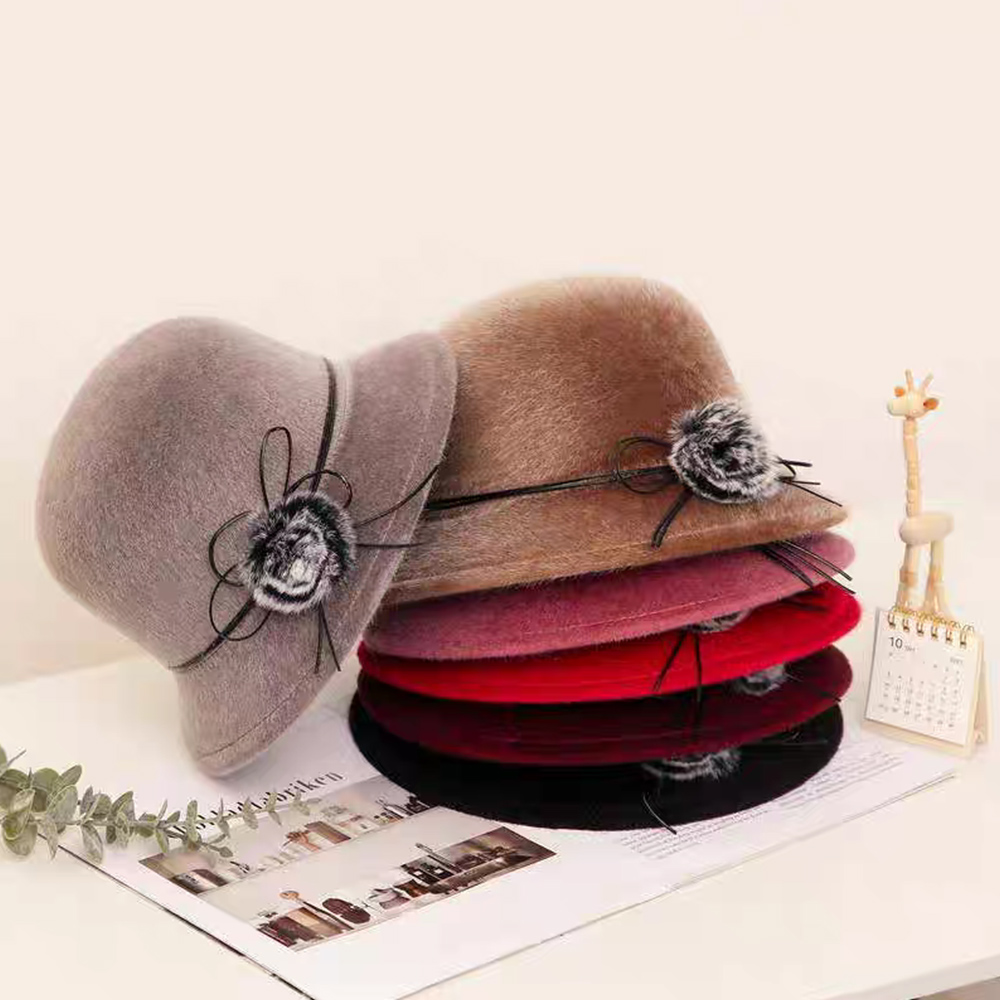 Casquette en laine vintage pour femme, chapeau melon, casquette Fedoras, nœud, Jazz, breton, élégant, dames, hiver, nouveau, 2024, E27