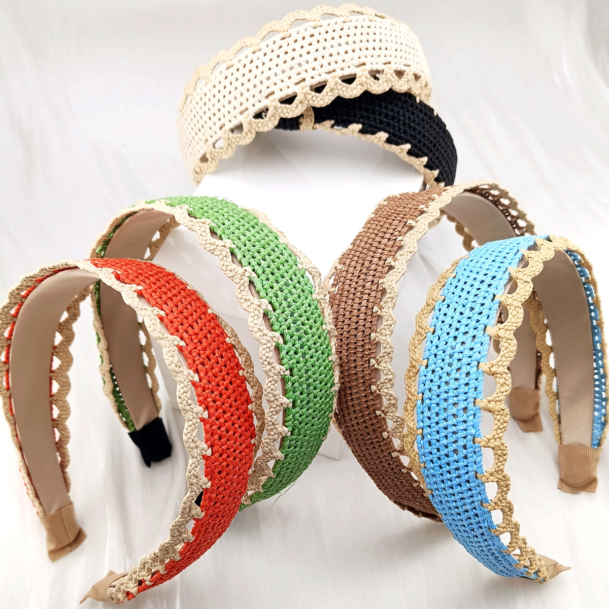 Mode bandeau femmes bandes de cheveux large laine raphia croix noeud bandeaux filles bandeau cheveux accessoires chapeaux