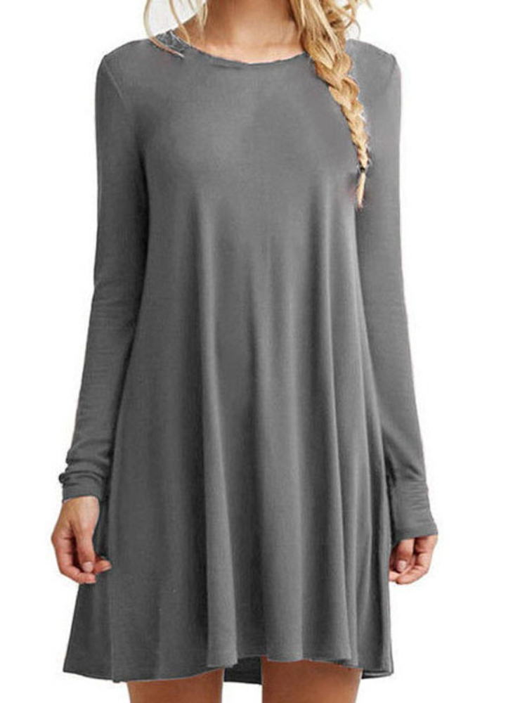 Robe plissée à manches longues pour femmes, ample, couleur unie, col rond, tenue décontractée, automne hiver