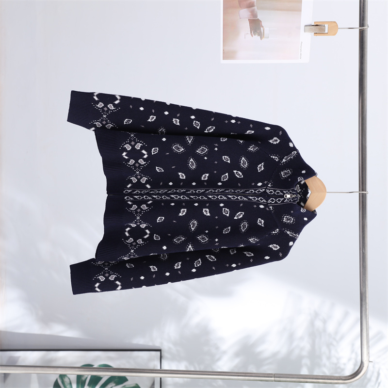 Veste en tricot imprimé pour femme, col haut, manches longues, coupe ample, cardigan décontracté, vêtement d'extérieur streetwear pour l'automne.