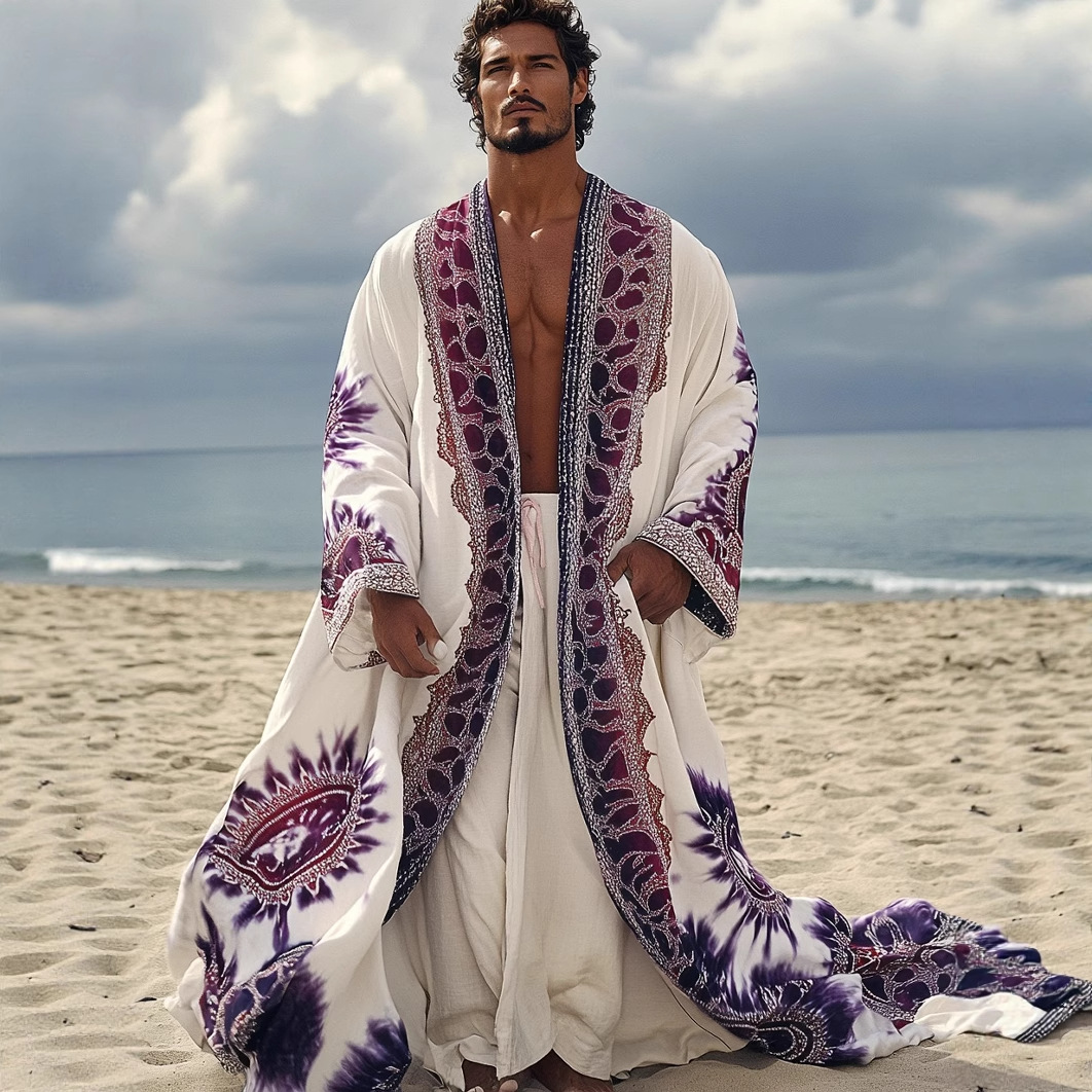 Robe longue à manches longues avec impression numérique et protection solaire pour hommes et femmes