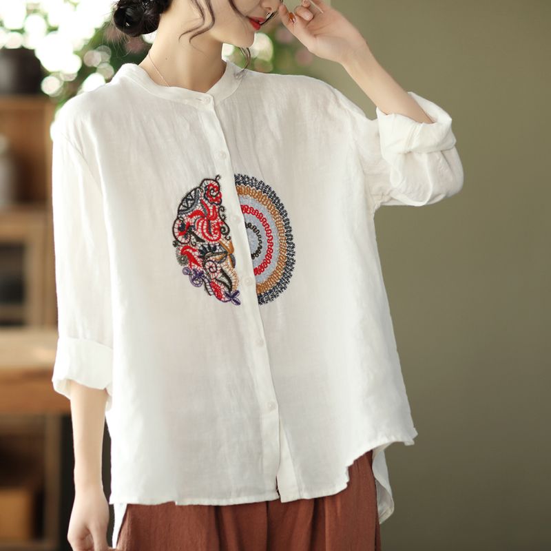 Chemises en lin de coton irrégulières brodées de style ethnique vintage pour femmes, mode à manches longues, chemisiers adt élégants pour dames, Y-Blusa