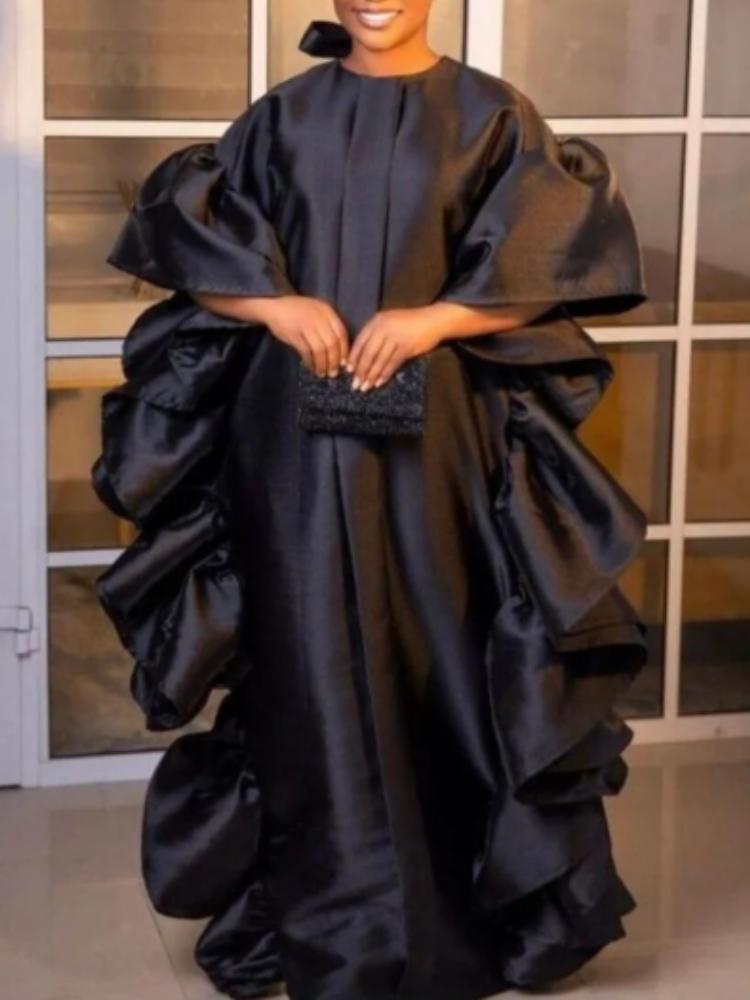 Femmes brillant Bubu robes caftan ample col rond volants noël traditionnel afrique fête africaine Boubou robes événement féminin automne