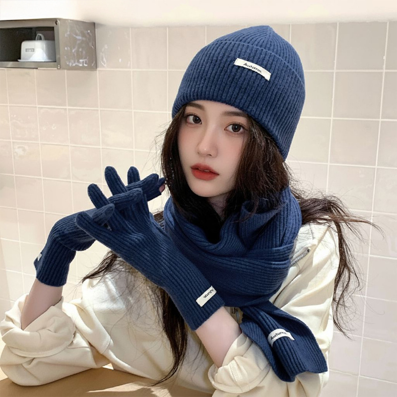 Hiver laine tricoté chapeau écharpe femmes écharpe gants ensemble confortable doux décontracté cachemire chaud chapeau en plein air coupe-vent casquette d'équitation ensemble