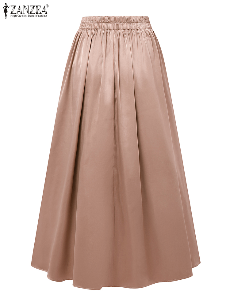 Femmes élégantes Maxi jupes longues 2025 ZANZEA élégant fête Satin Jupe été taille haute vacances Robe solide a-ligne travail Faldas Saia