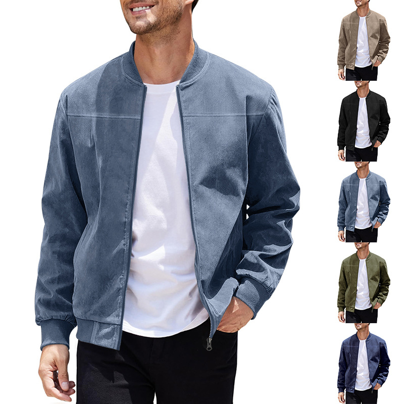 Nouvelle veste décontractée pour homme en daim, style européen et américain, grande taille, col montant zippé, collection automne
