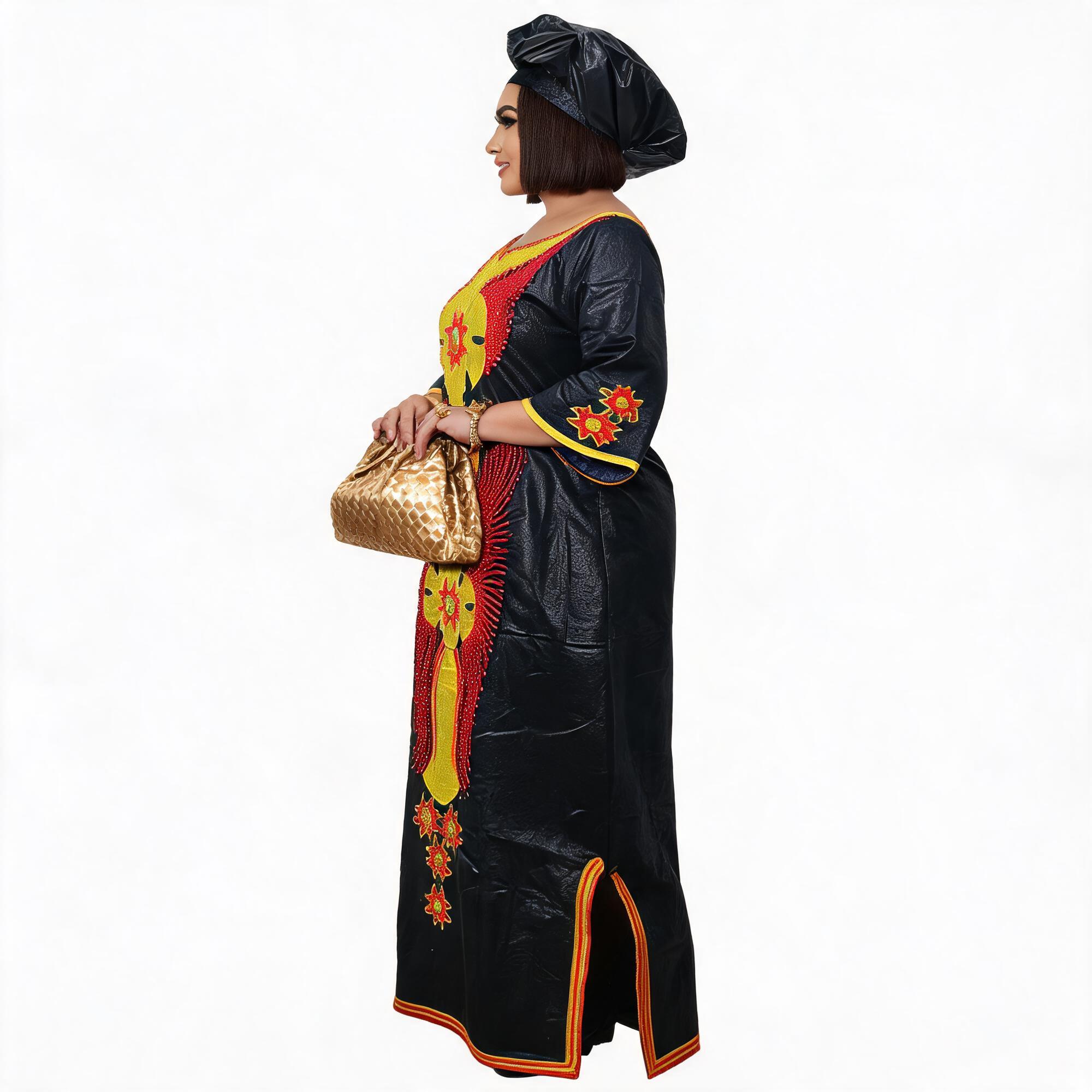 Robes africaines pour femmes grande taille, robe longue avec écharpe, design brodé Bazin Riche