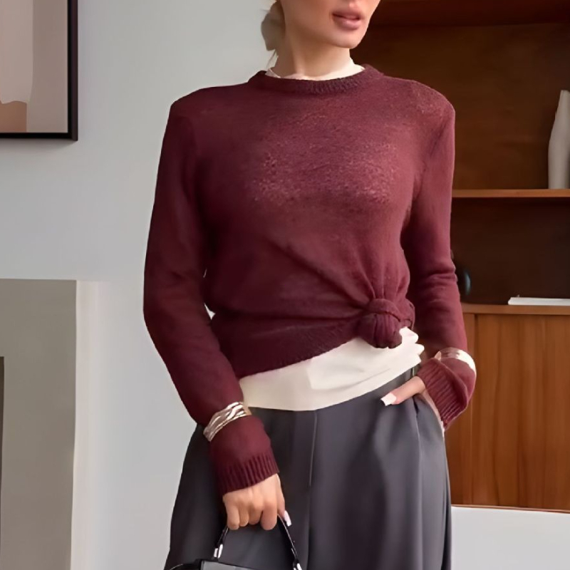 Pull à manches longues et col rond pour femme, ample, tendance, en tricot, haut solide, décontracté, vêtements pour femmes