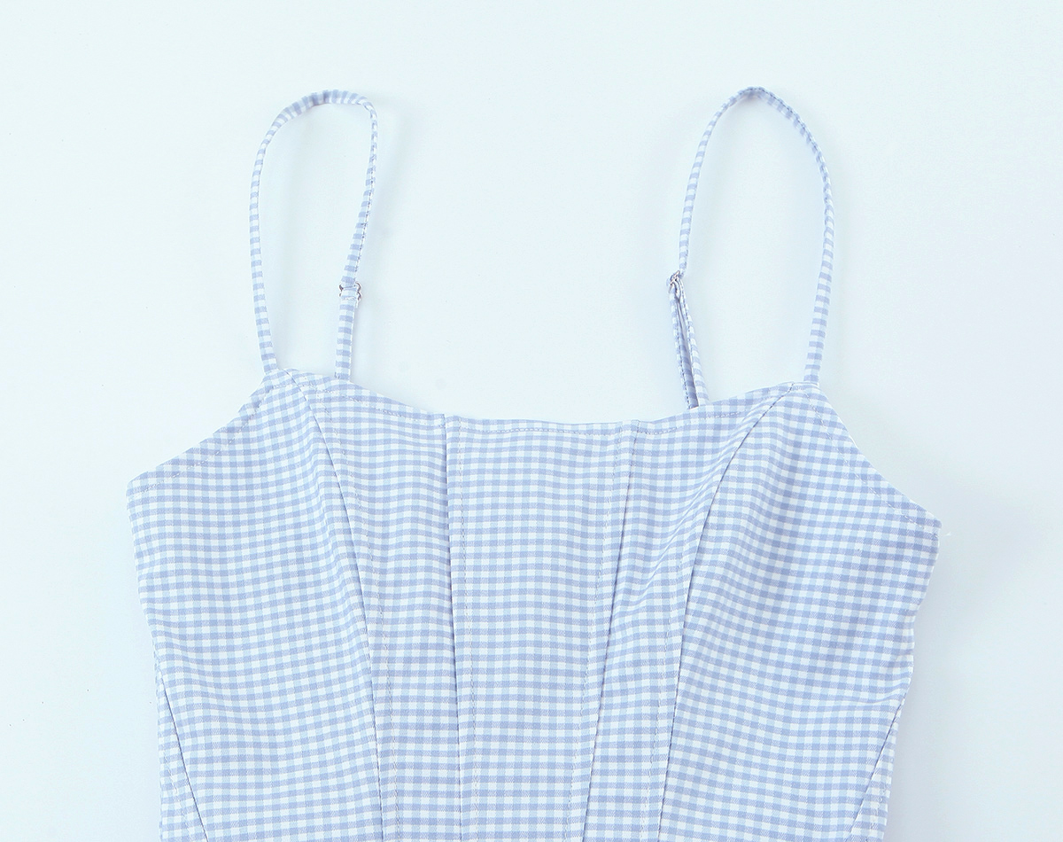 KONDALA Robe Courte Corset à Carreaux Tendance pour Femme, Nouvelle Collection 2026, Élégante et Mignonne, Style Bretelles Slim, Idéale pour l'Été et les Fêtes