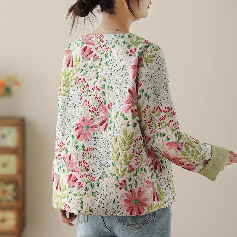 Manteau court rétro pour femme, veste jacquard, chemise florale, style ethnique chinois, cardigan bouton adt décontracté, automne, Y-k2582