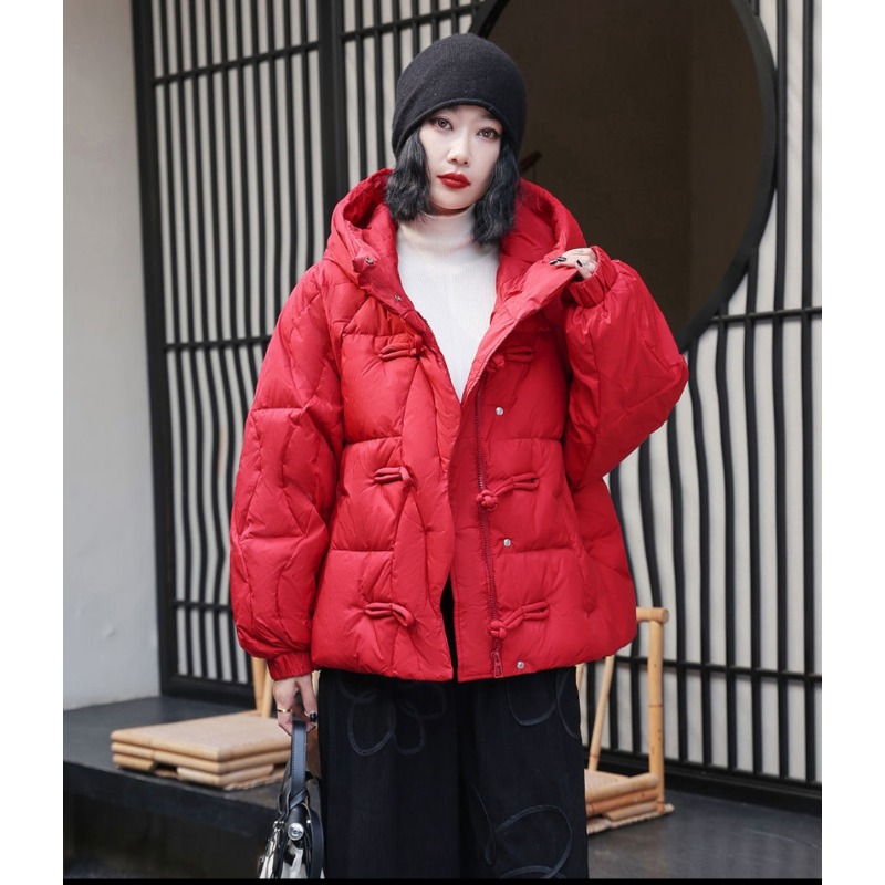 La nouvelle doudoune d'hiver pour femmes, courte à capuche, avec boucles épaisses de Style ethnique, manteau chaud et ample en duvet de canard blanc rétro