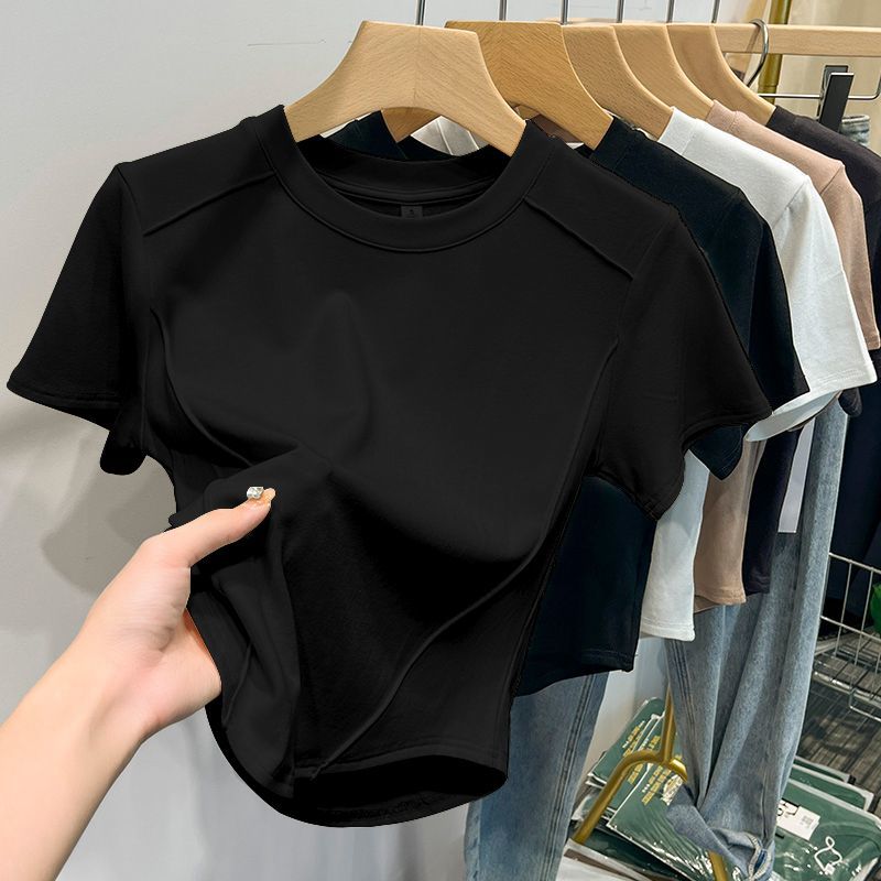 T-shirt manches courtes femme, blanc, en coton, polyvalent, Slim, Harajuku, haut court, tendance, été, 2026