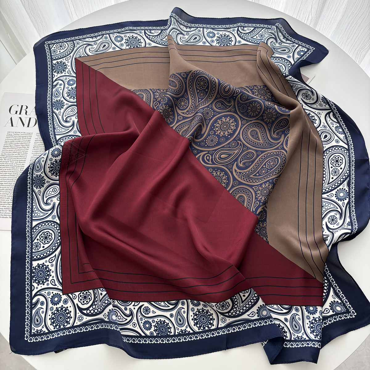 Foulard carré de 70cm pour femmes, Bandana Hijab à la mode pour la plage, imprimé noix de cajou, bandeau de vacances, châle doux de luxe