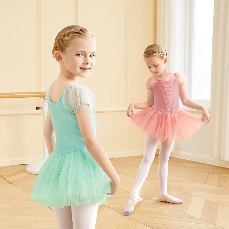 Robe tutu de ballet pour filles, justaucorps de ballet, manches bouffantes, jupes gaze de danse pour enfants, olympiques de fête de skate, batterie, nageuse