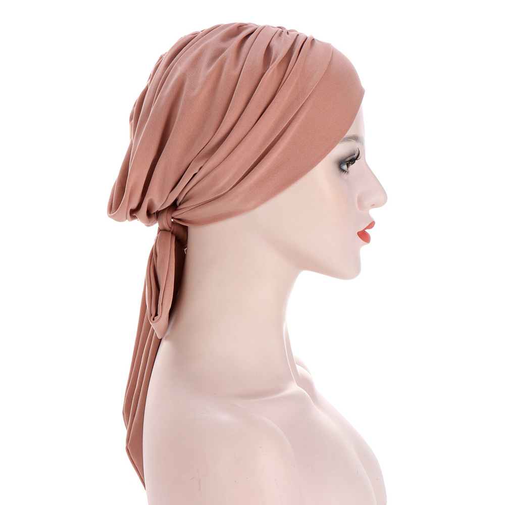 Hijab musulman pré-noué, sous-voile, bonnet chimio pour femme, foulard à longue queue, bonnet, coiffe islamique, enveloppe-tête, bonnet de couleur unie