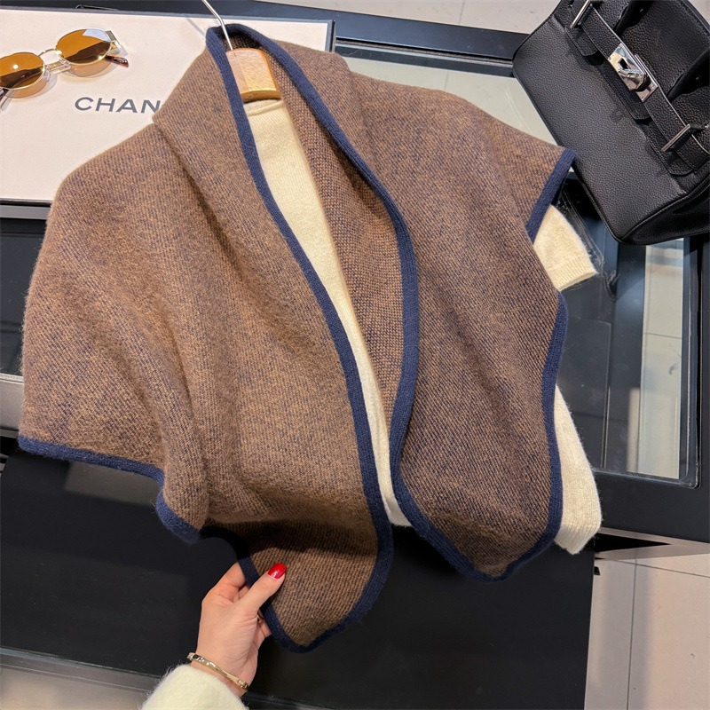 Écharpe triangulaire japonaise 100% laine, châle tricoté haut de gamme élégant britannique pour femme, écharpe de Protection du cou chaude pour l'hiver