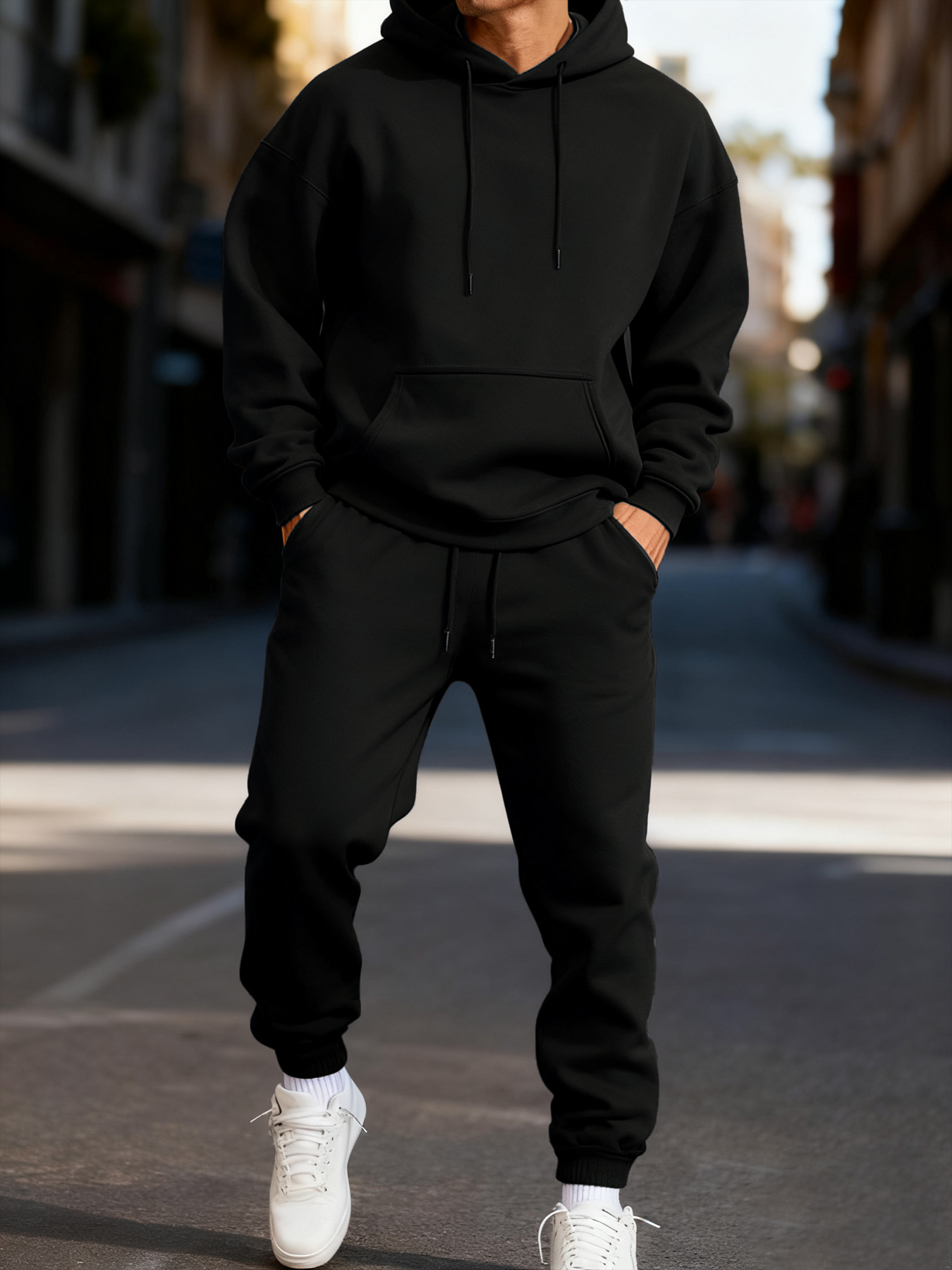 Ensemble à capuche pour homme, couleur unie, deux pièces, vêtements de rue longs, sport décontracté, pantalon de survêtement, costume unisexe à la mode, hiver