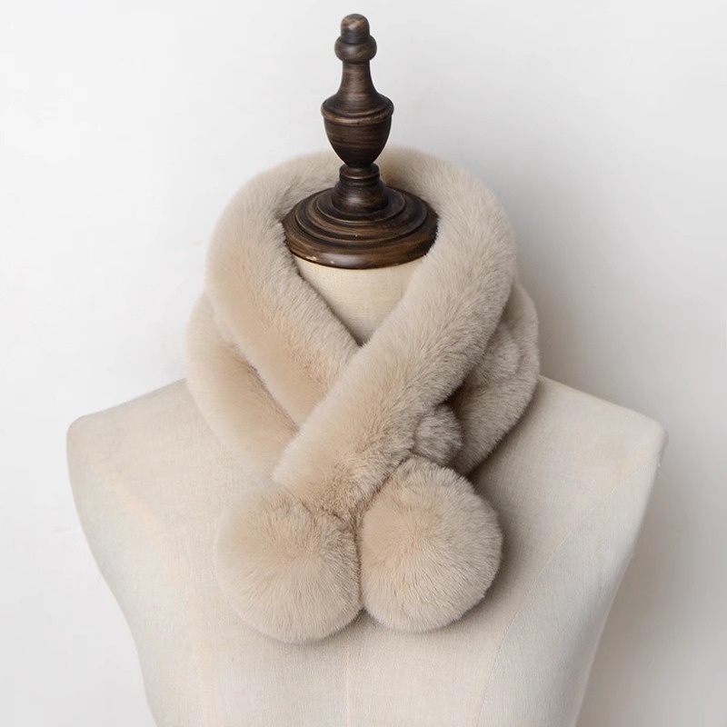 1pc peluche croix écharpe fausse fourrure de lapin épaissi en peluche boule thermique écharpe épaisse hiver femmes cou plus chaud col foulard