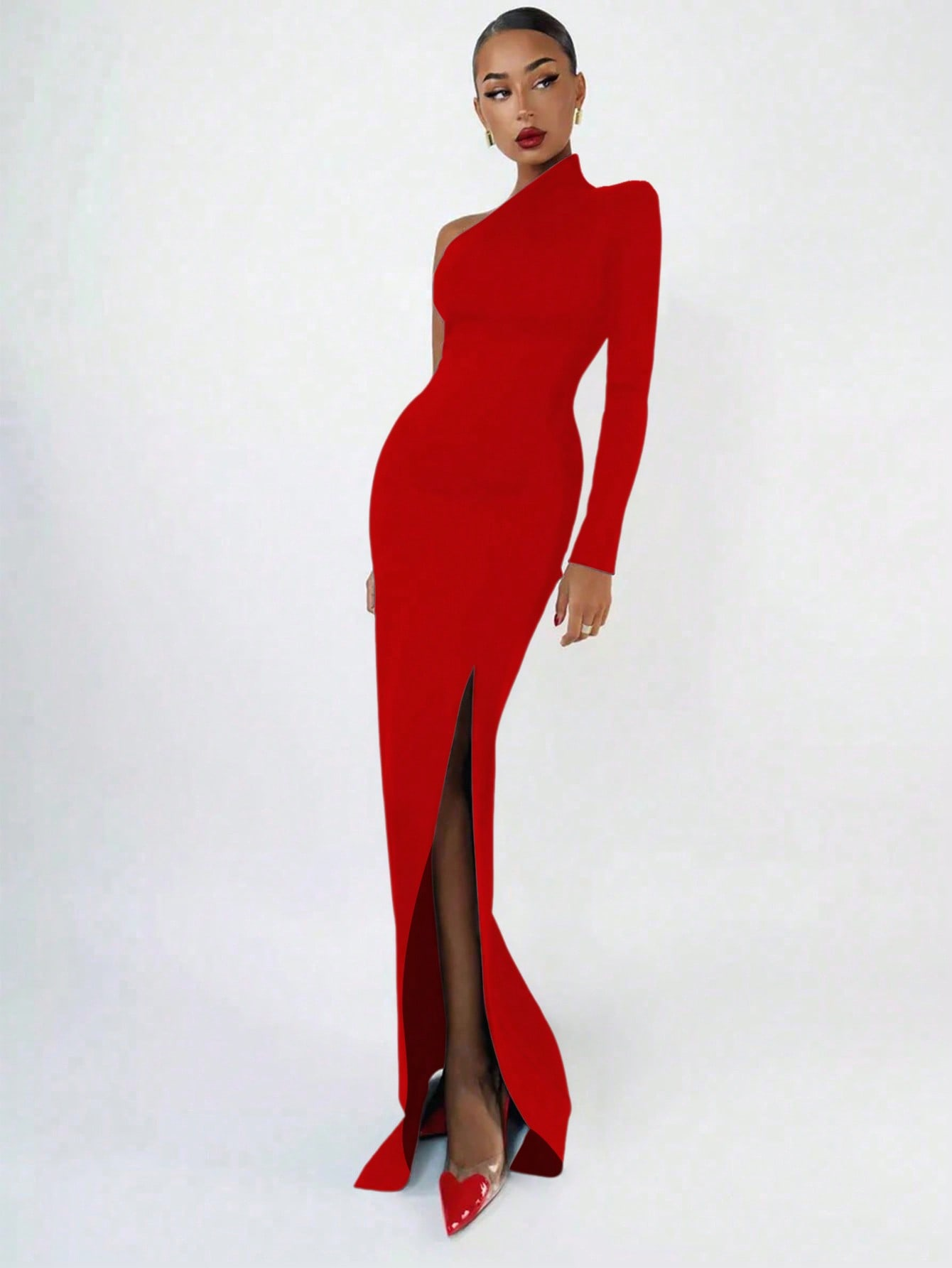 Mode femme printemps été Sexy élégant noir à manches longues une épaule longue robe moulante fête Cocktail robe de soirée vêtements