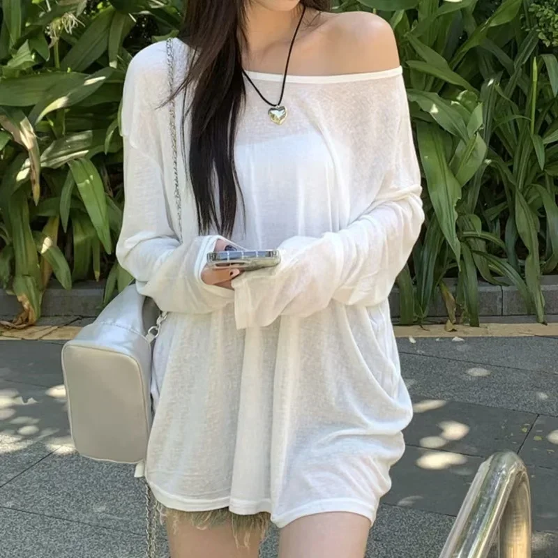 Mode coréenne femmes pure lâche t-shirts été décontracté résistant au soleil loisirs à manches longues coupe propre Style Ulzzang