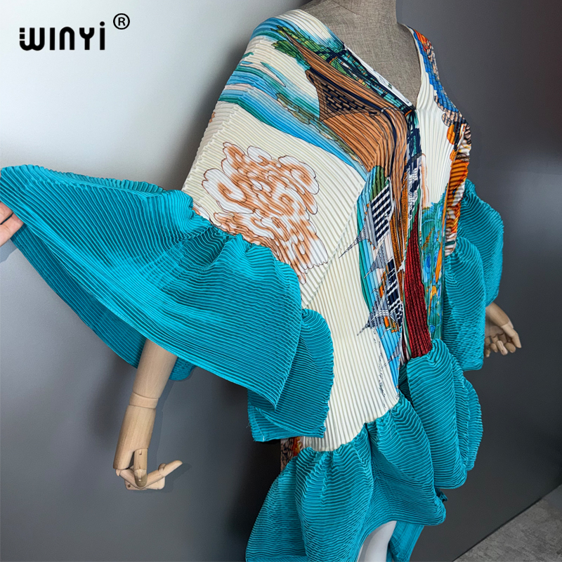Robe Kaftan Maxi Bohème WINYI du Moyen-Orient, élégante, plissée, élastique, pour la plage, tenue de soirée de luxe, style Dubaï, Abaya