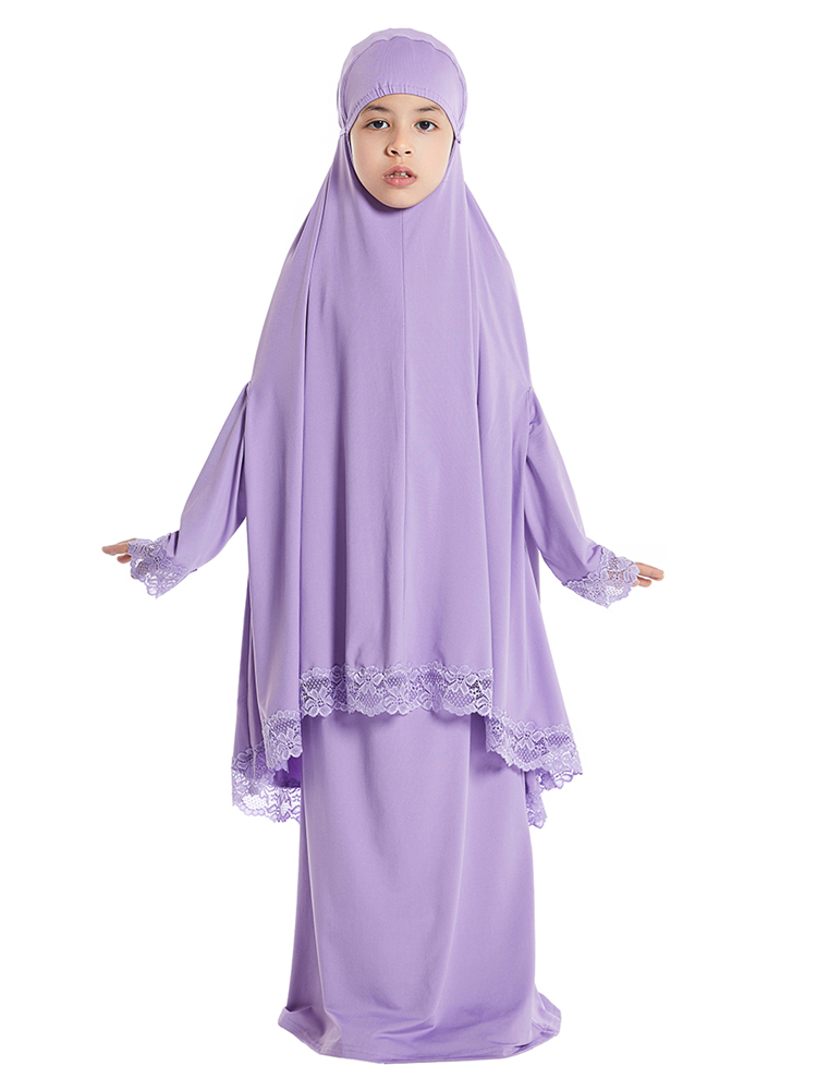 Robe Hijab musulmane pour enfants filles, ensemble jupe Khimar pour Ramadan, vêtement de prière aérien Eid, Burqa Abaya, Robe caftan à capuche