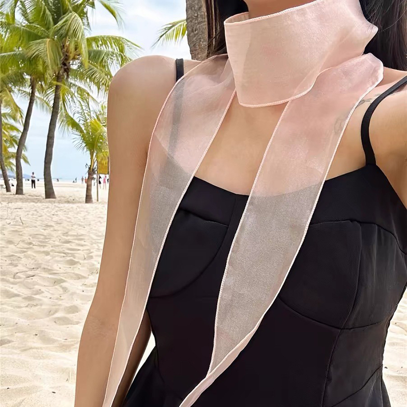 Foulard en fil transparent long et étroit avec ruban, style mode Printemps-Été, pour femmes et filles, idéal pour le shopping, la photographie et comme cadeau