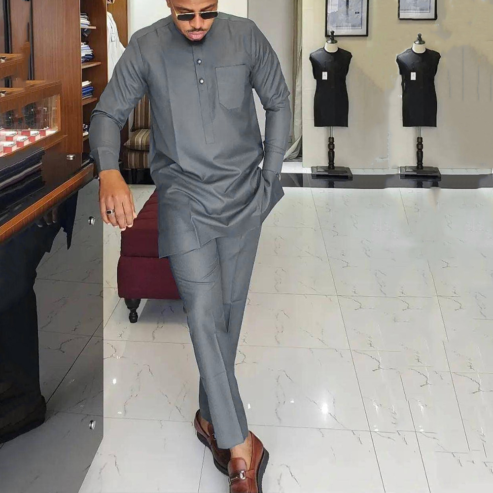 Hommes survêtements costumes ensemble caftan brodé à manches longues hauts pantalons 2 pièces ensemble tenues de mariage vêtements ethniques africains vêtements de sport