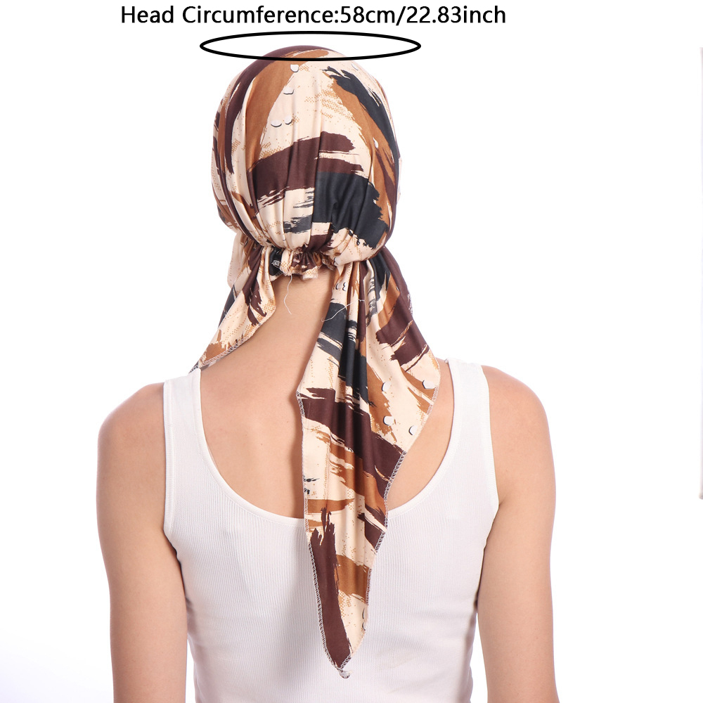 Bonnet Turban Imprimé Tendance pour Femme, Sous-Hijab Musulman, Couvre-Chute de Cheveux, Bonnets, Foulard à Longue Queue, Bandana Extensible
