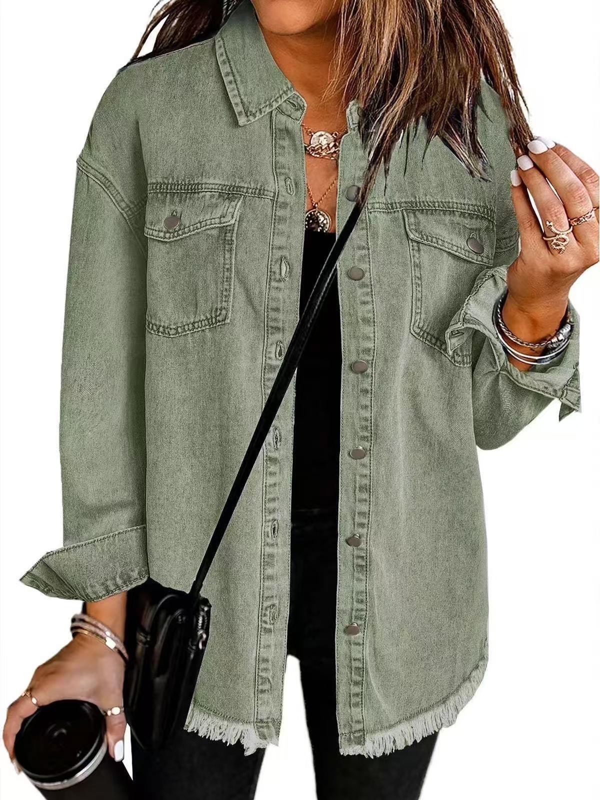 Veste en jean délavé tendance pour femmes, nouvelle collection printemps-automne, bords garnés, coupe classique décontractée pour dames
