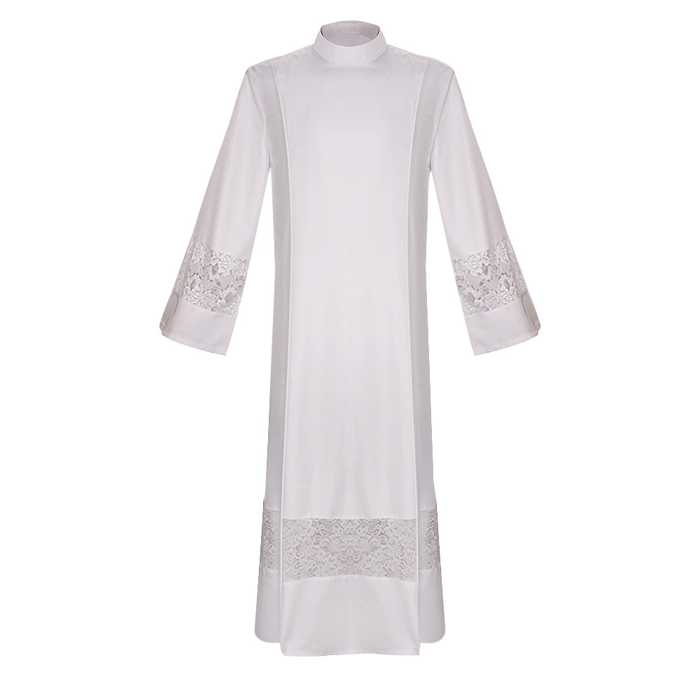 Robe de clergé en dentelle, costume de prêtre, surplis, blanc, long, ALB, église catholique, pasteur, prédicateur, olympiques de clerc